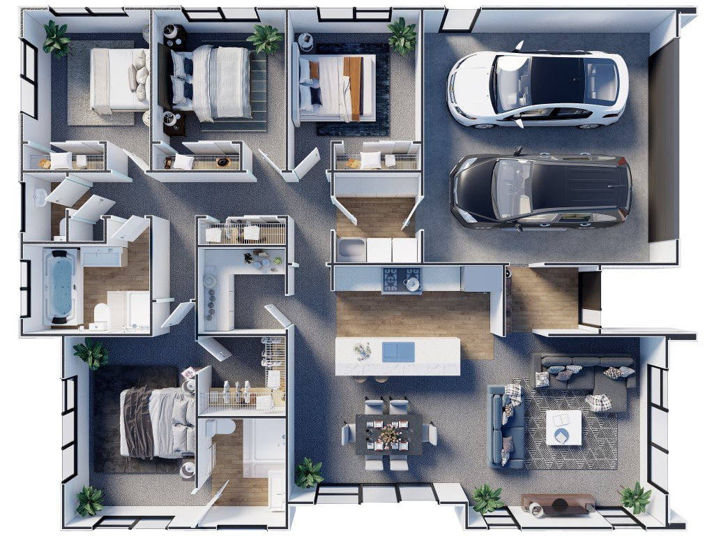 3D four bedrooms Floorplan