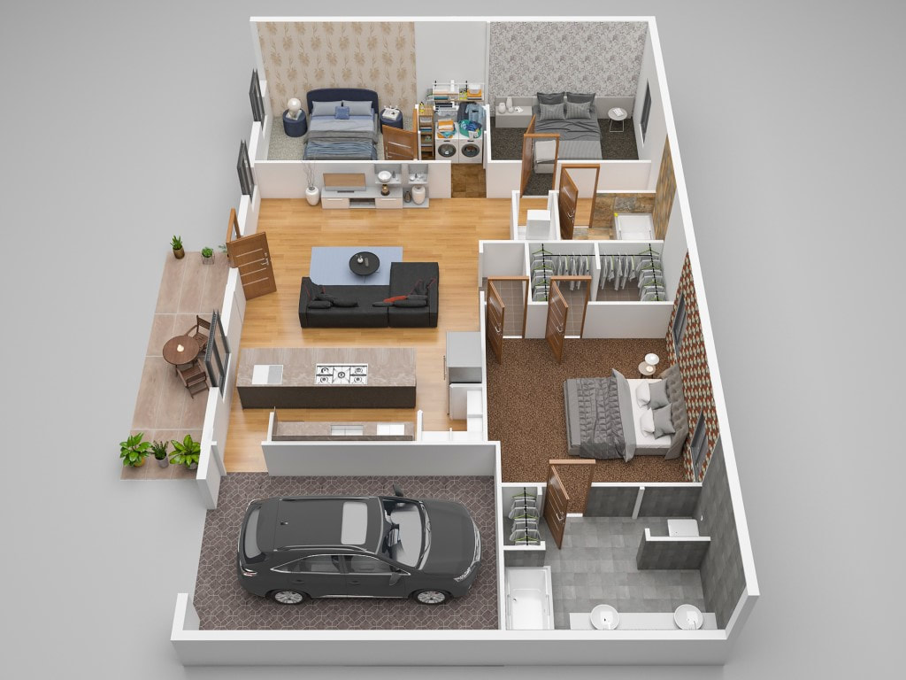 3D four bedrooms Floorplan