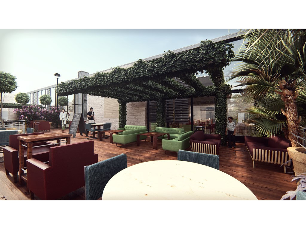 3D outdoor cafe realistic commercial rendering
